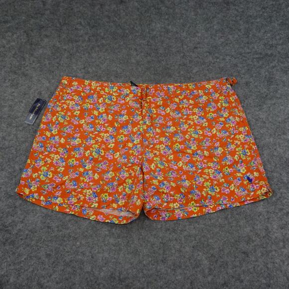 Polo Ralph Lauren Swim Trunks Mens 40 Bathing Suit Orange Floral Tropical C‎ - Picture 1 of 11